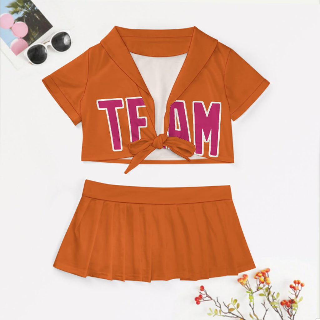 Custom Orange Pink Cheerleading Uniform Set