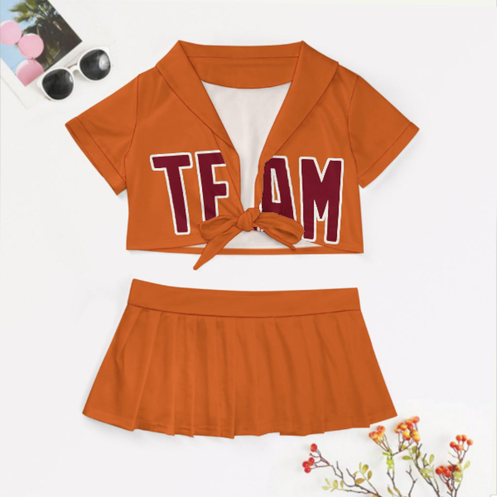 Custom Orange Crimson Red Cheerleading Uniform Set