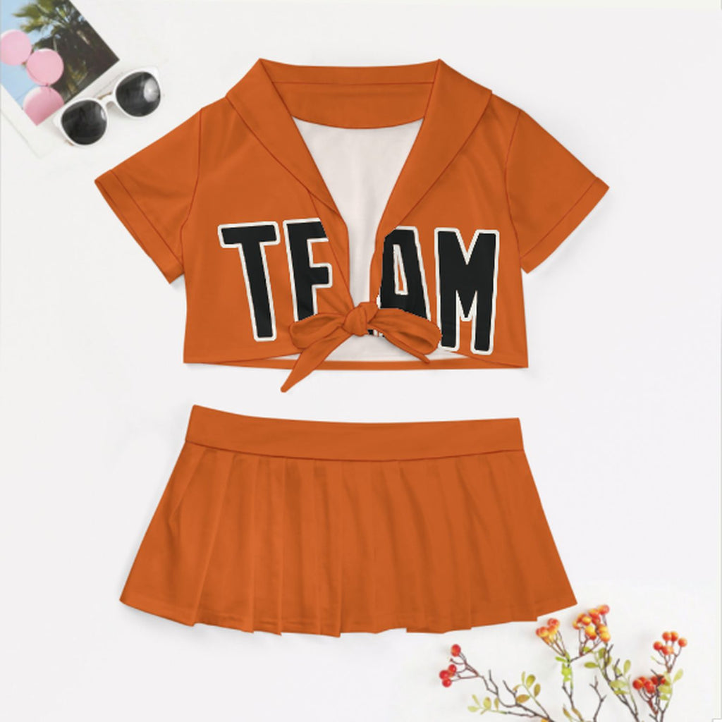 Custom Orange Black Cheerleading Uniform Set