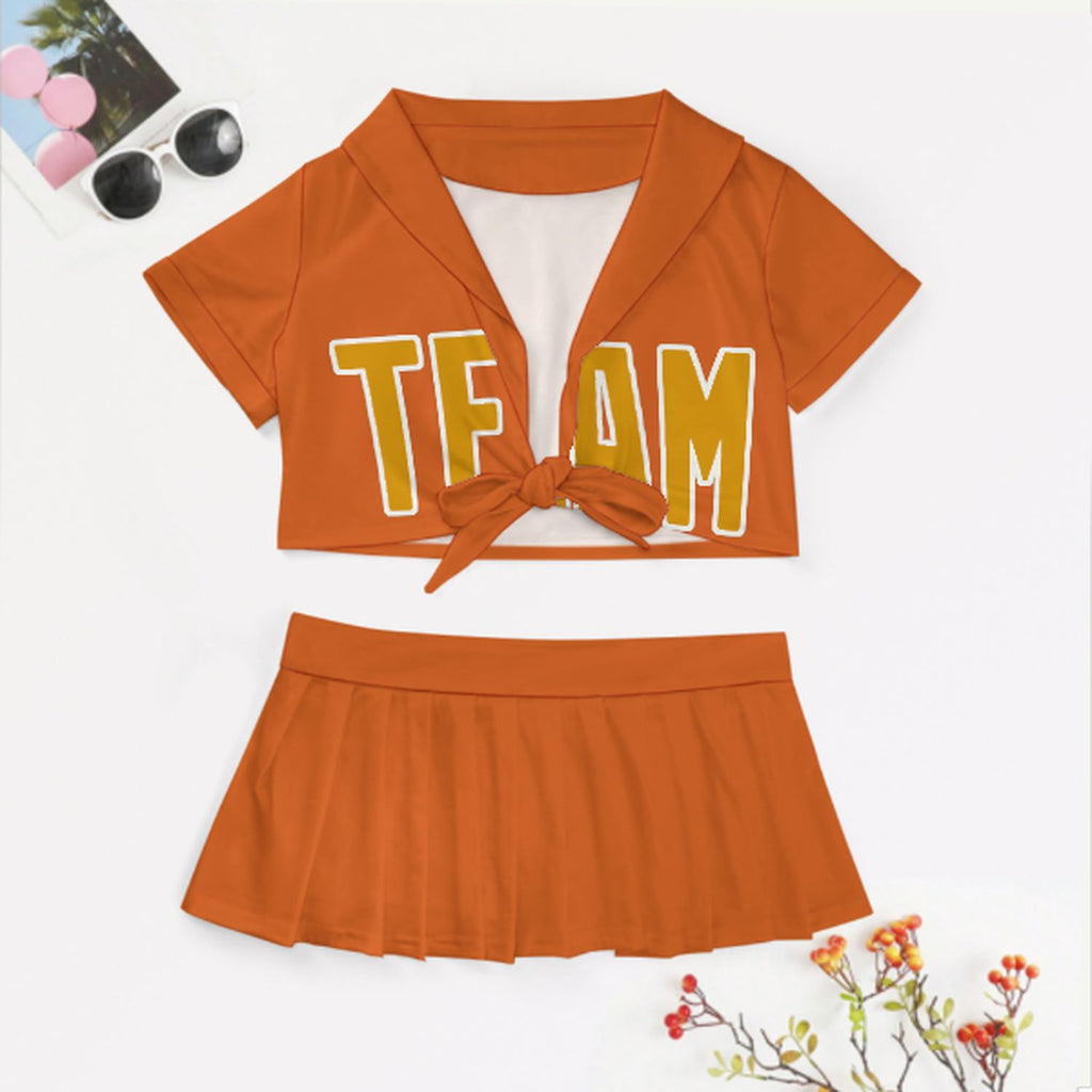Custom Orange Yellow Cheerleading Uniform Set