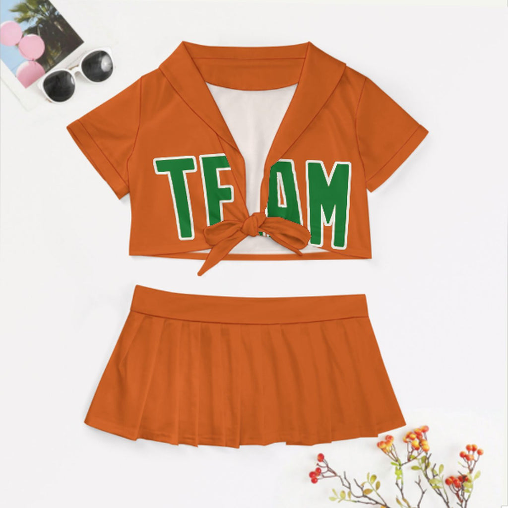 Custom Orange Emerald Green Cheerleading Uniform Set
