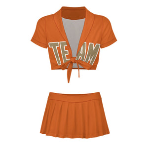 Custom Orange Light Khaki Cheerleading Uniform Set
