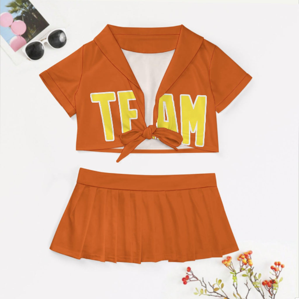 Custom Orange Light Yellow Cheerleading Uniform Set