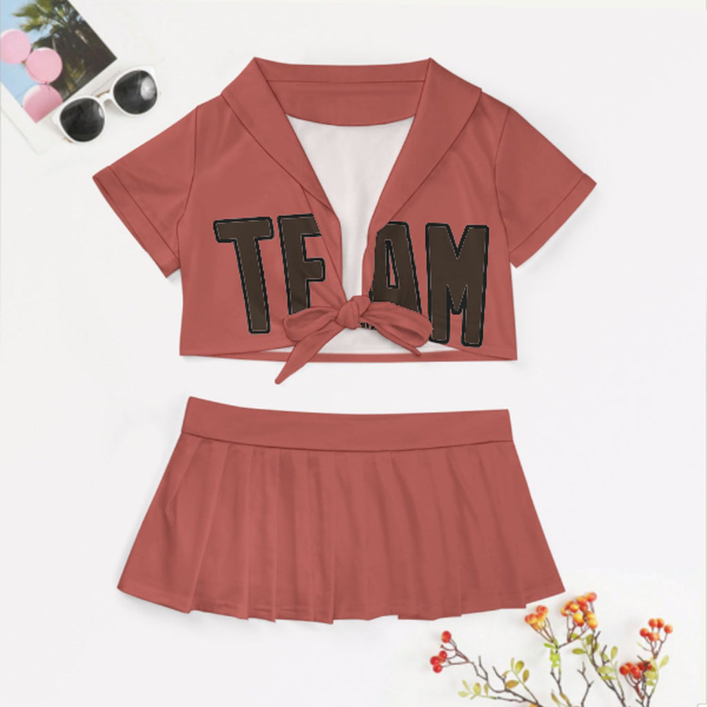 Custom Copper Rose Brown Cheerleading Uniform Set