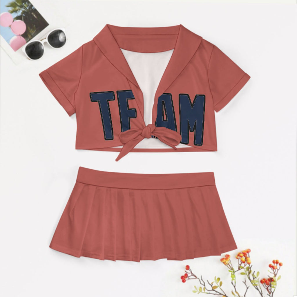 Custom Copper Rose Blue Cheerleading Uniform Set