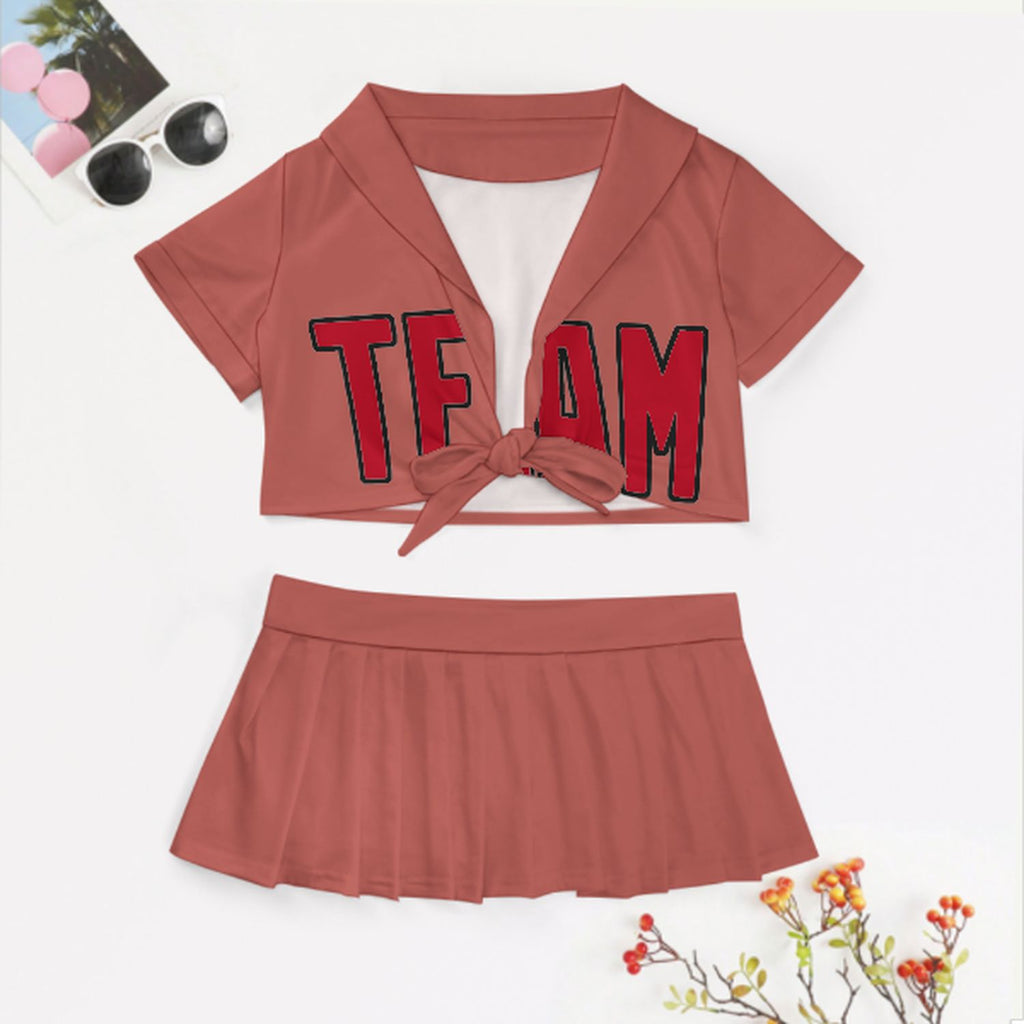 Custom Copper Rose Red Cheerleading Uniform Set