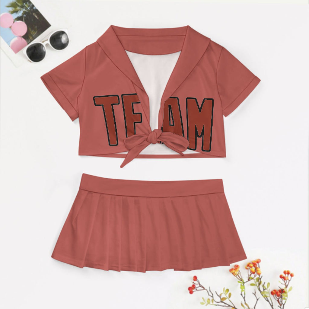 Custom Copper Rose Coral Red Cheerleading Uniform Set