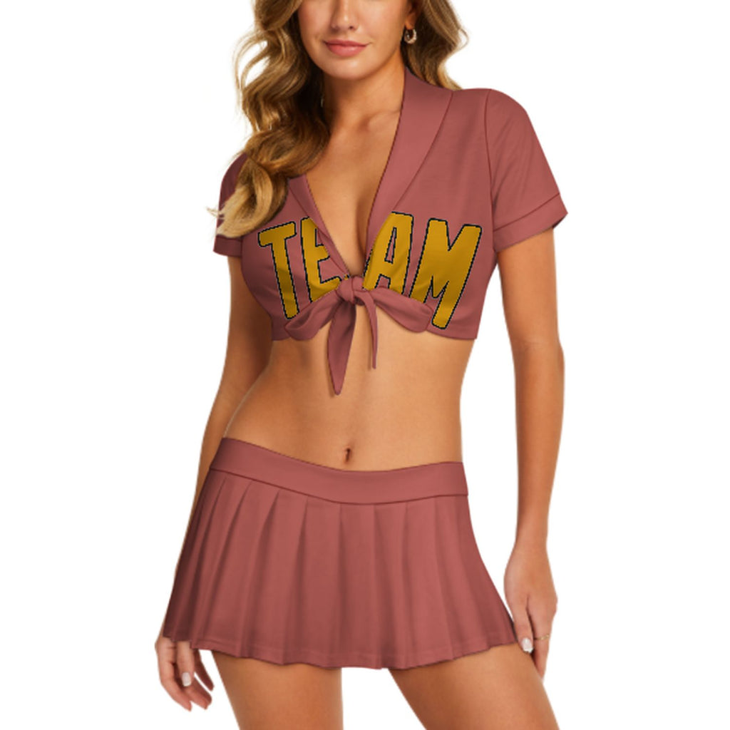 Custom Copper Rose Yellow Cheerleading Uniform Set