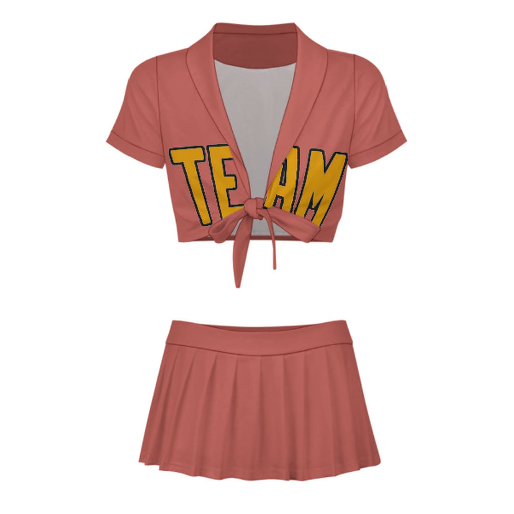 Custom Copper Rose Yellow Cheerleading Uniform Set