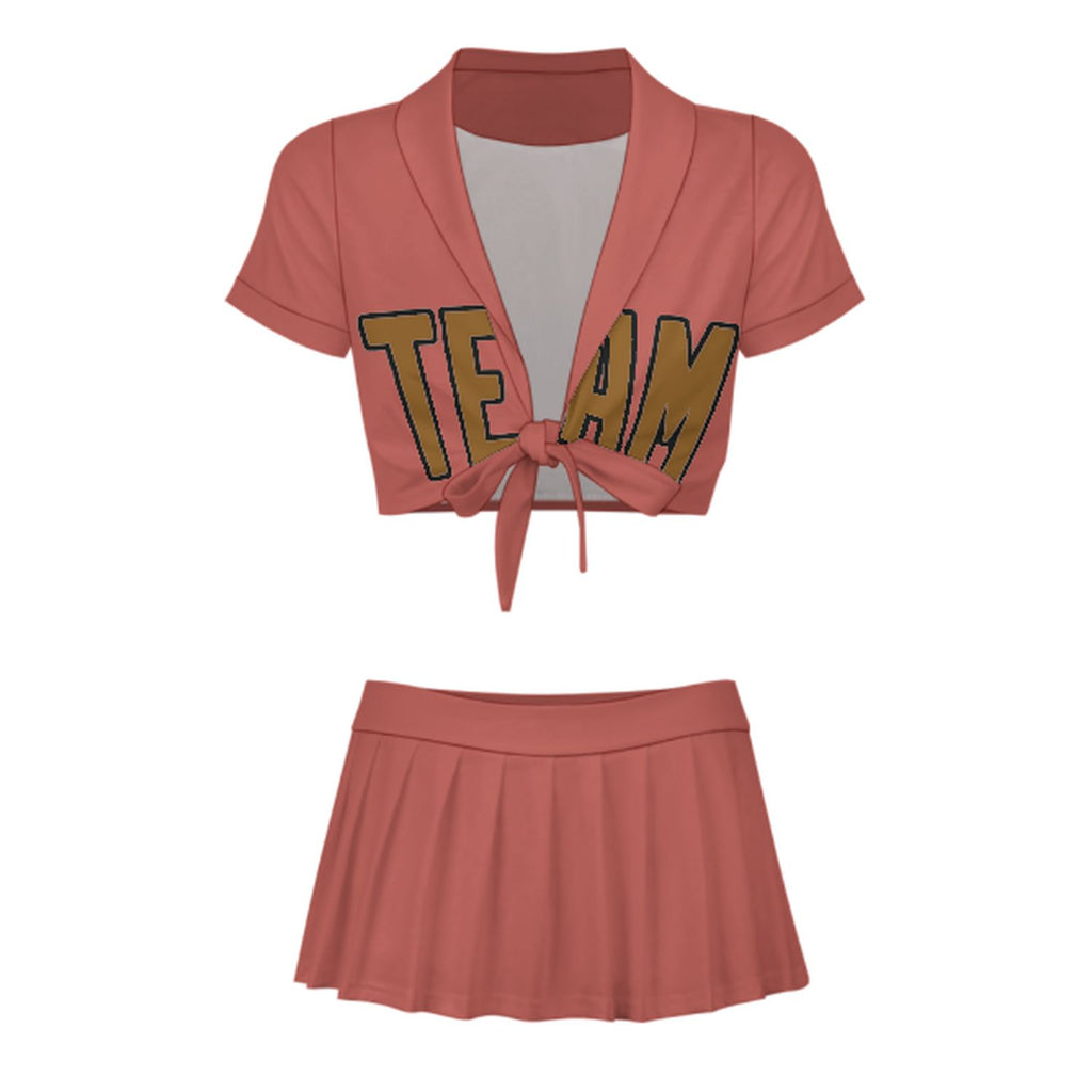 Custom Copper Rose Khaki Cheerleading Uniform Set