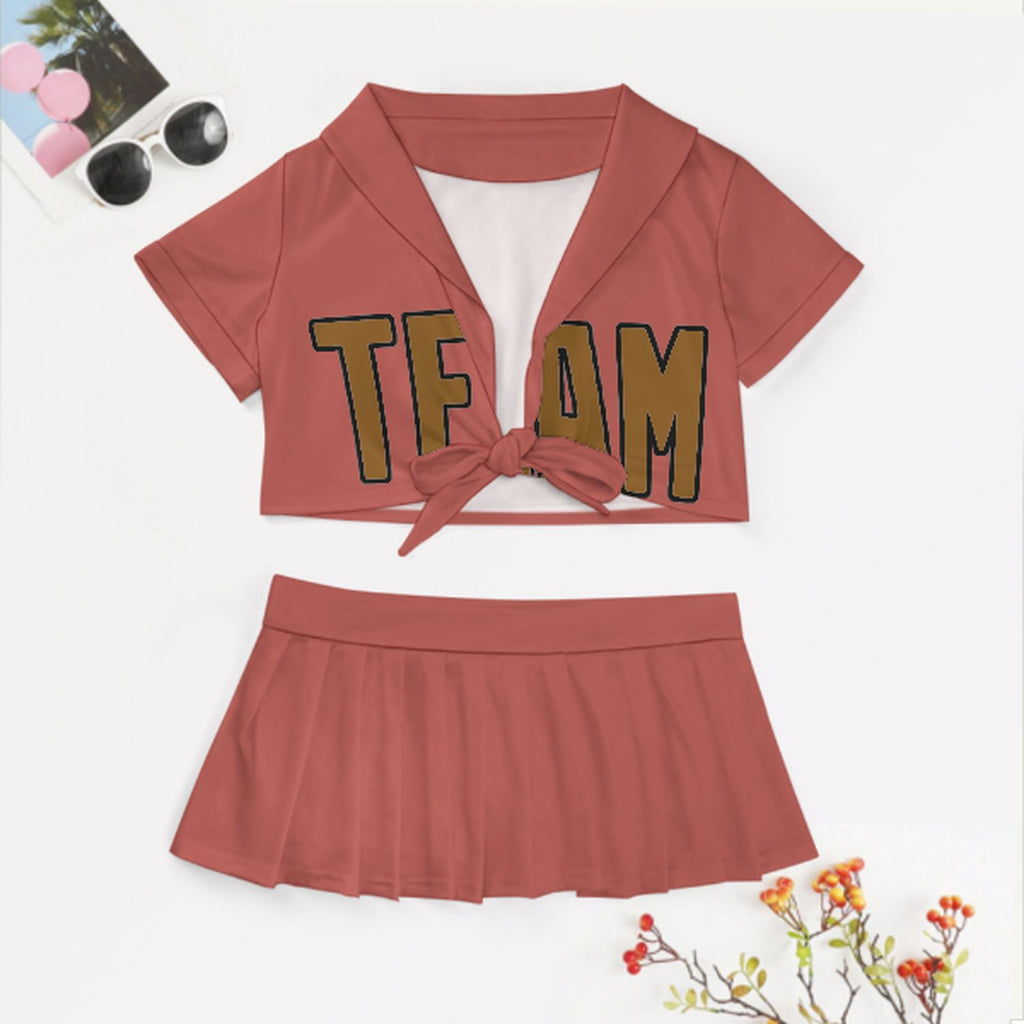 Custom Copper Rose Khaki Cheerleading Uniform Set