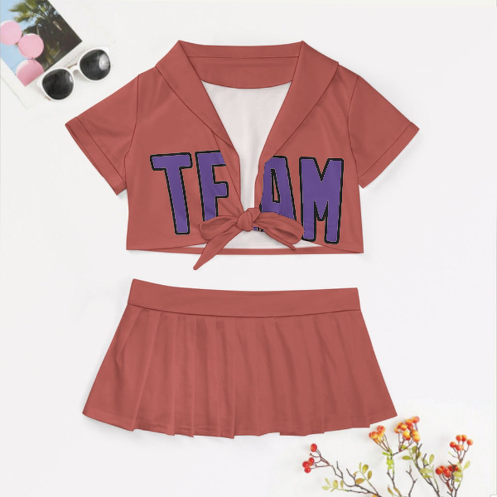 Custom Copper Rose Light Purple Cheerleading Uniform Set