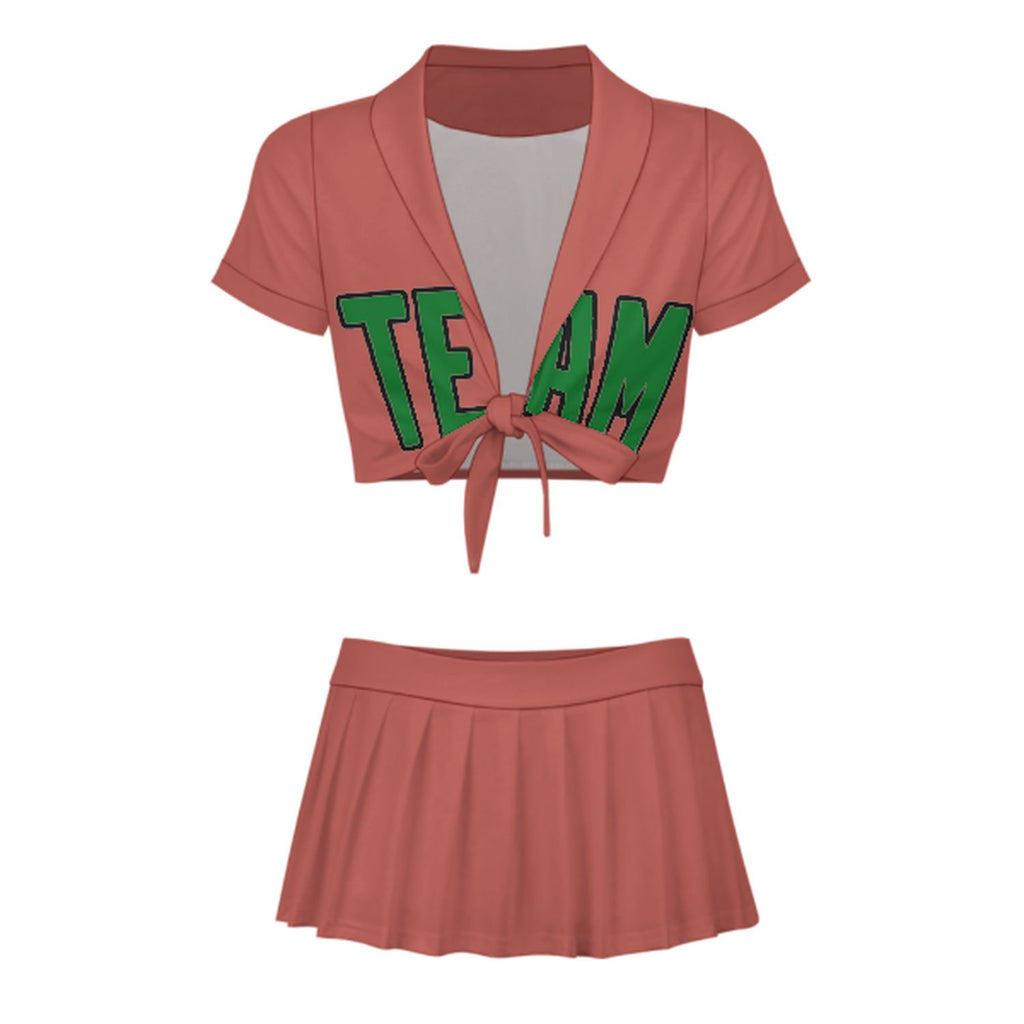 Custom Copper Rose Emerald Green Cheerleading Uniform Set