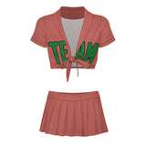 Custom Copper Rose Emerald Green Cheerleading Uniform Set