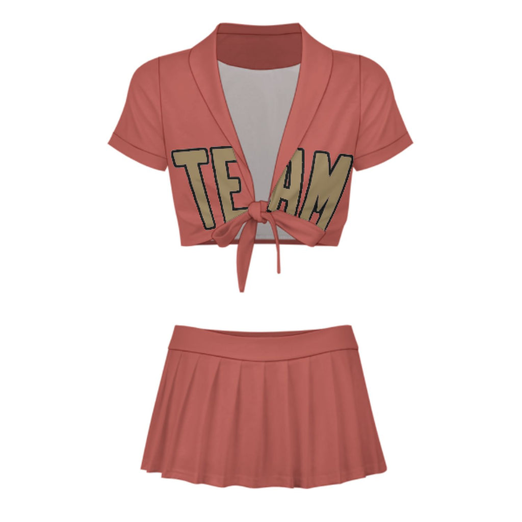 Custom Copper Rose Light Khaki Cheerleading Uniform Set