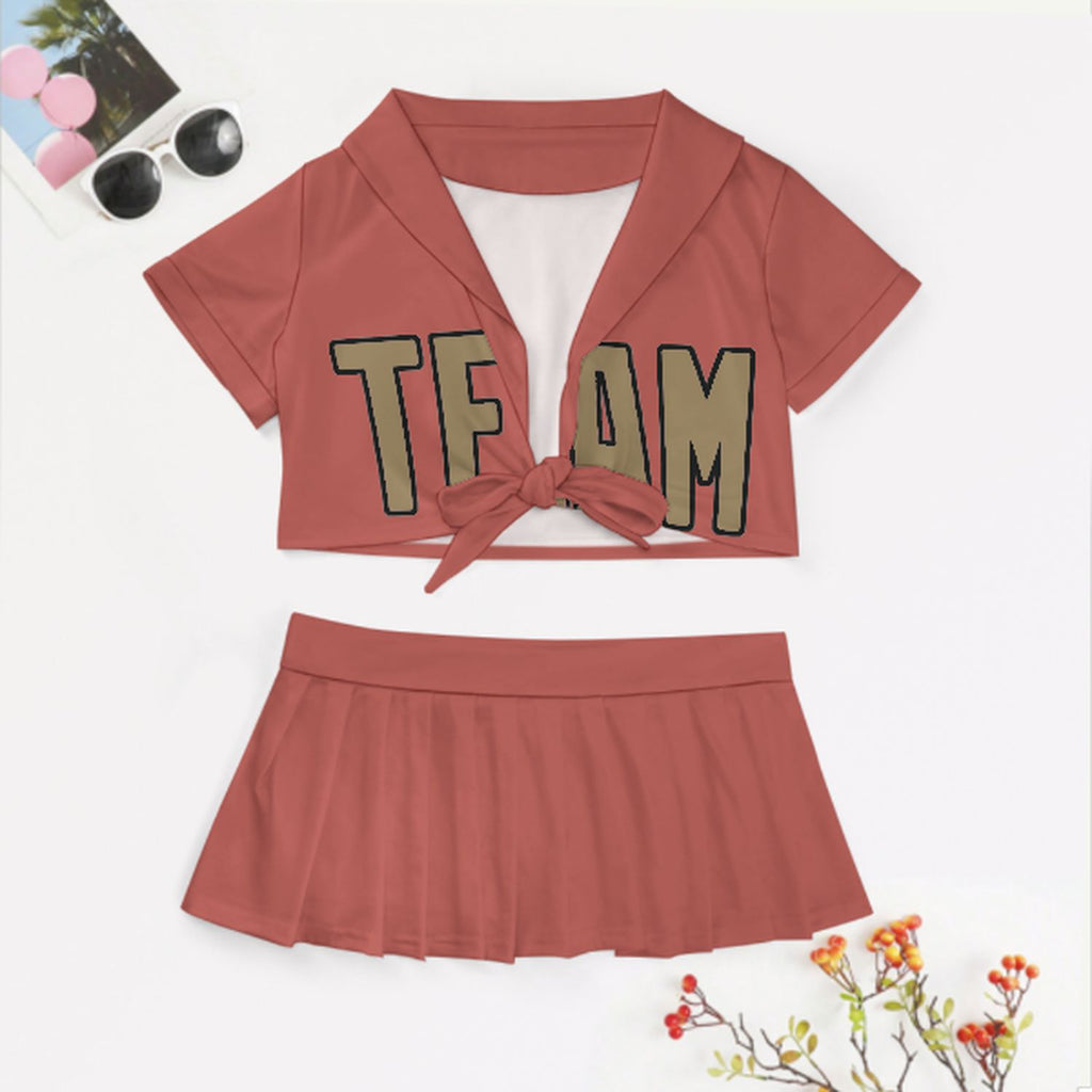 Custom Copper Rose Light Khaki Cheerleading Uniform Set