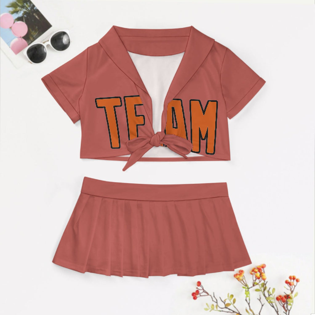 Custom Copper Rose Orange Cheerleading Uniform Set
