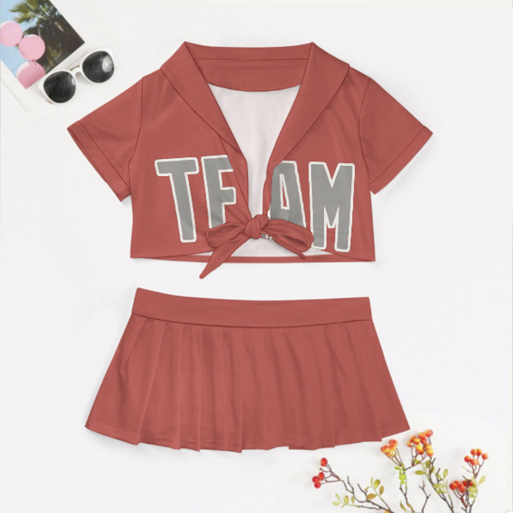 Custom Copper Rose Gray Cheerleading Uniform Set