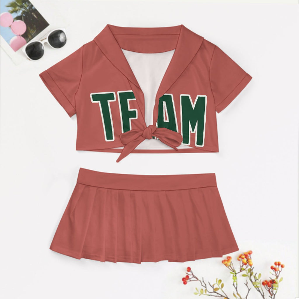 Custom Copper Rose Green Cheerleading Uniform Set