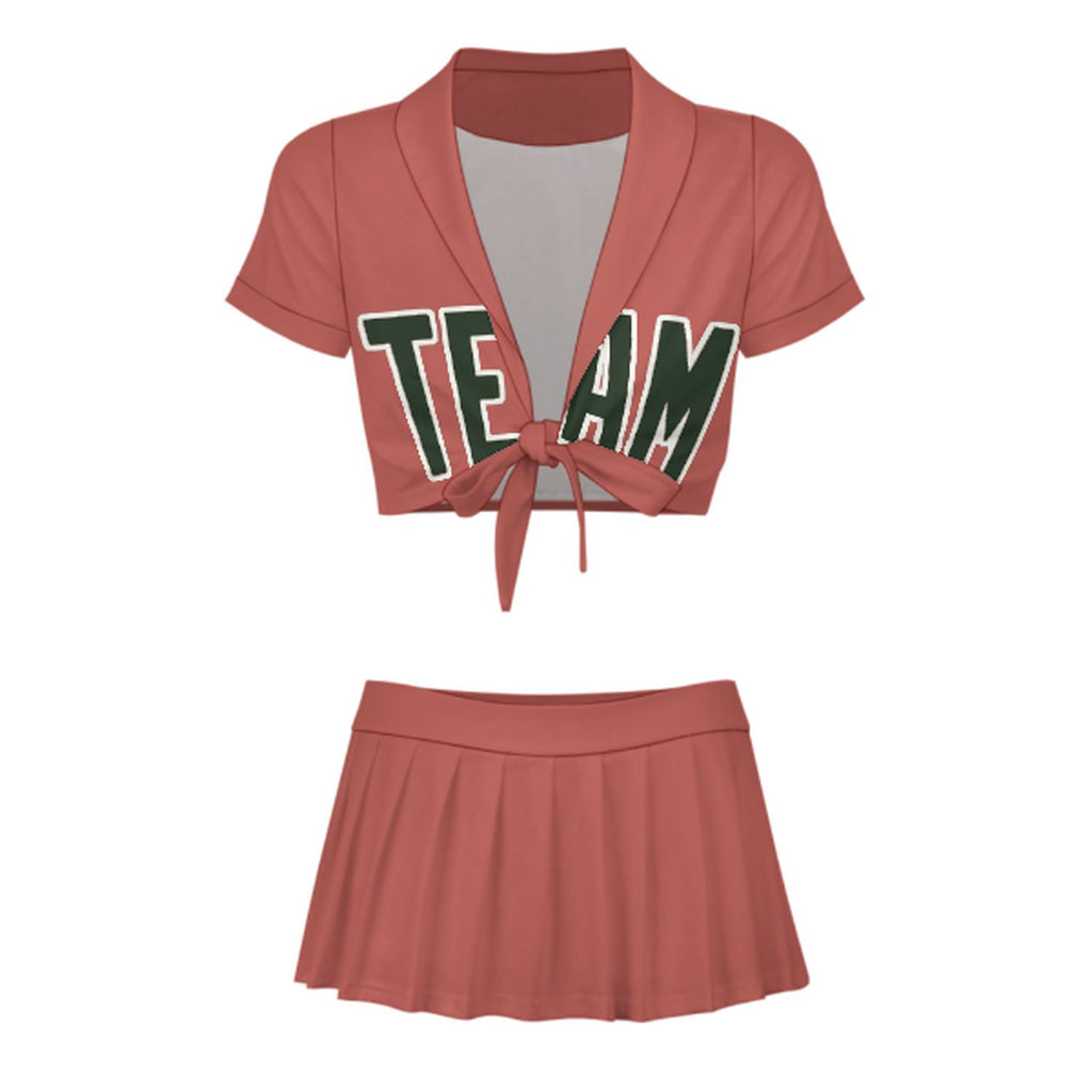 Custom Copper Rose Dark Green Cheerleading Uniform Set