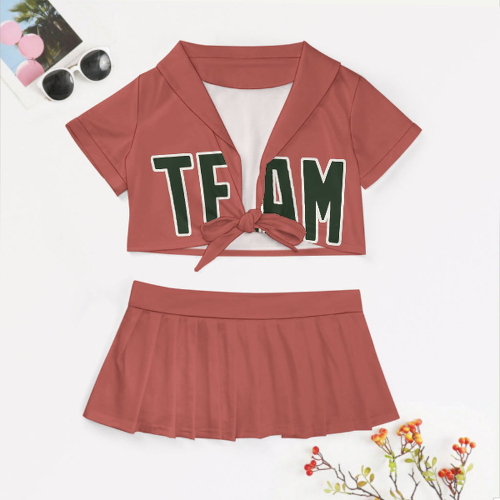 Custom Copper Rose Dark Green Cheerleading Uniform Set