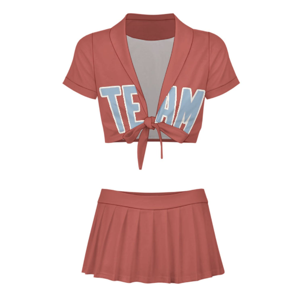 Custom Copper Rose Light Blue Cheerleading Uniform Set
