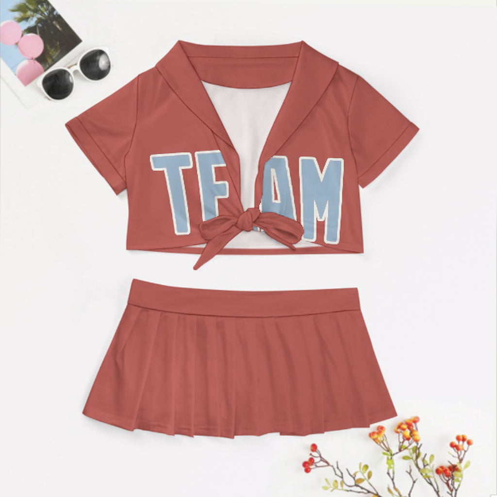 Custom Copper Rose Light Blue Cheerleading Uniform Set