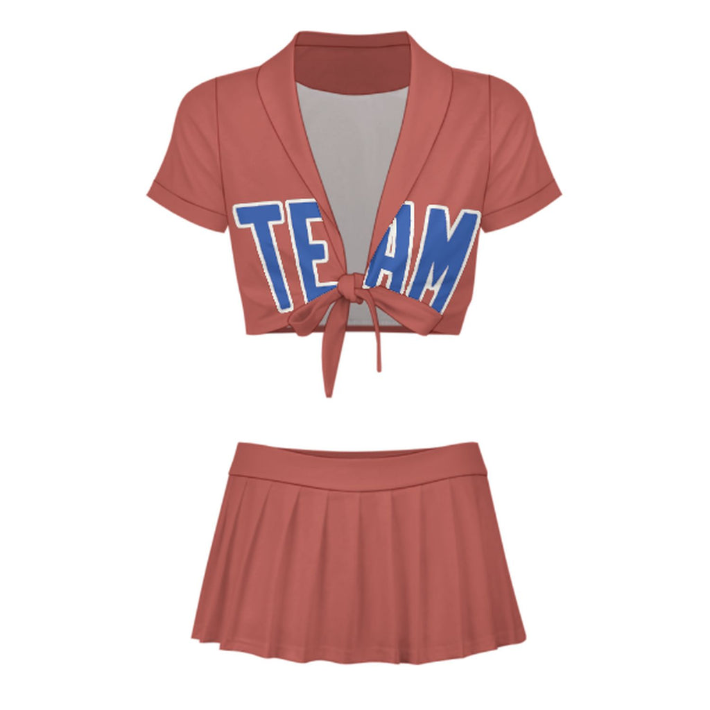 Custom Copper Rose Sky Blue Cheerleading Uniform Set