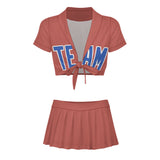 Custom Copper Rose Sky Blue Cheerleading Uniform Set