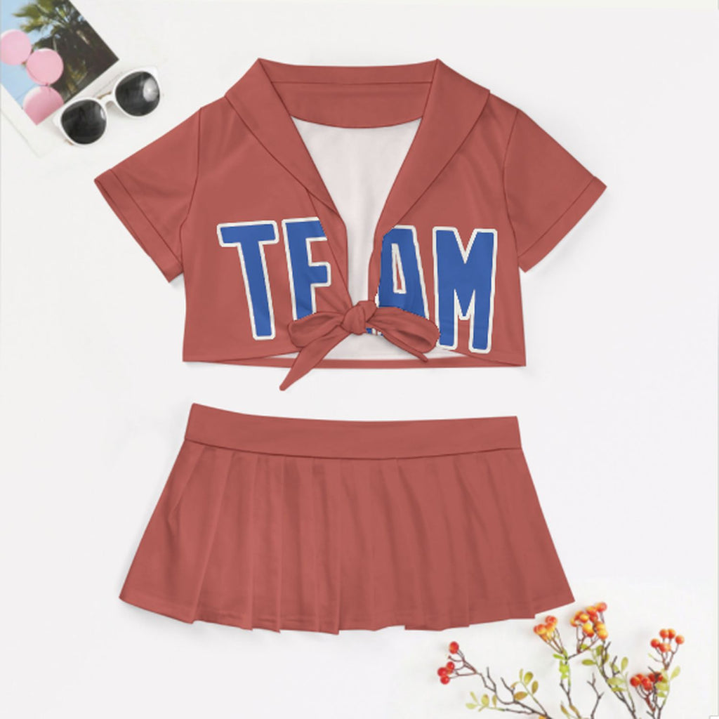 Custom Copper Rose Sky Blue Cheerleading Uniform Set