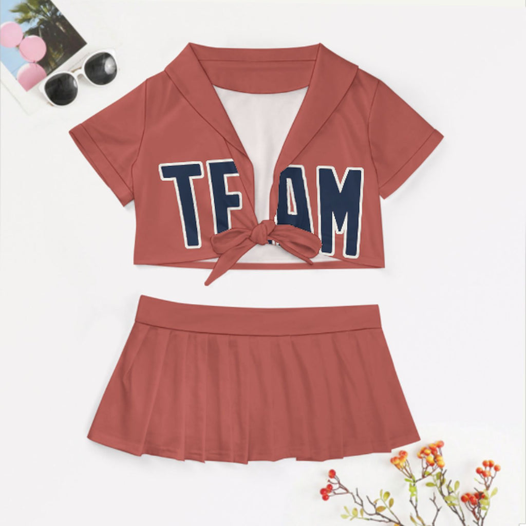 Custom Copper Rose Blue Cheerleading Uniform Set