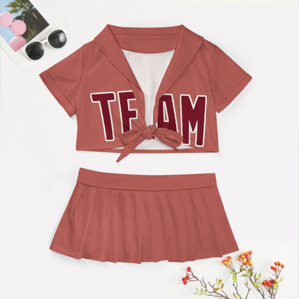 Custom Copper Rose Crimson Red Cheerleading Uniform Set