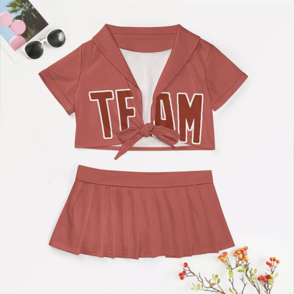 Custom Copper Rose Coral Red Cheerleading Uniform Set