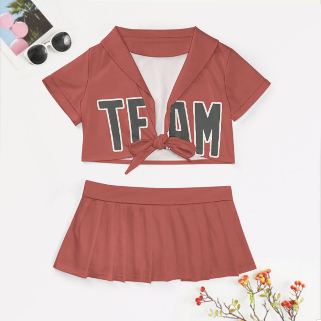 Custom Copper Rose Dark Grey Cheerleading Uniform Set