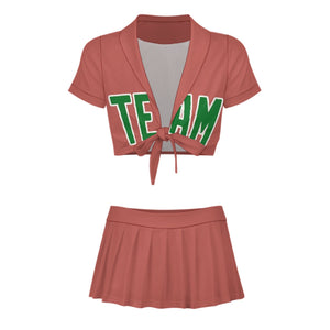 Custom Copper Rose Emerald Green Cheerleading Uniform Set
