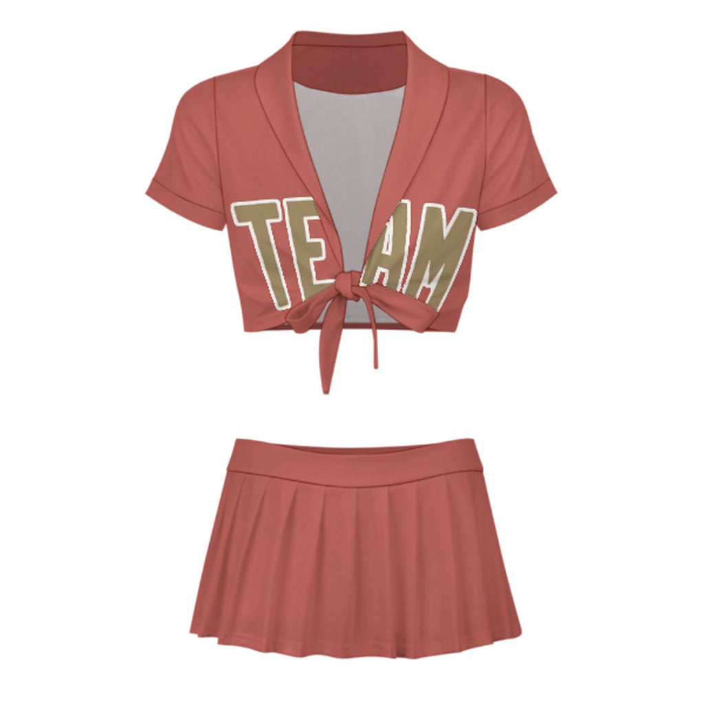 Custom Copper Rose Light Khaki Cheerleading Uniform Set