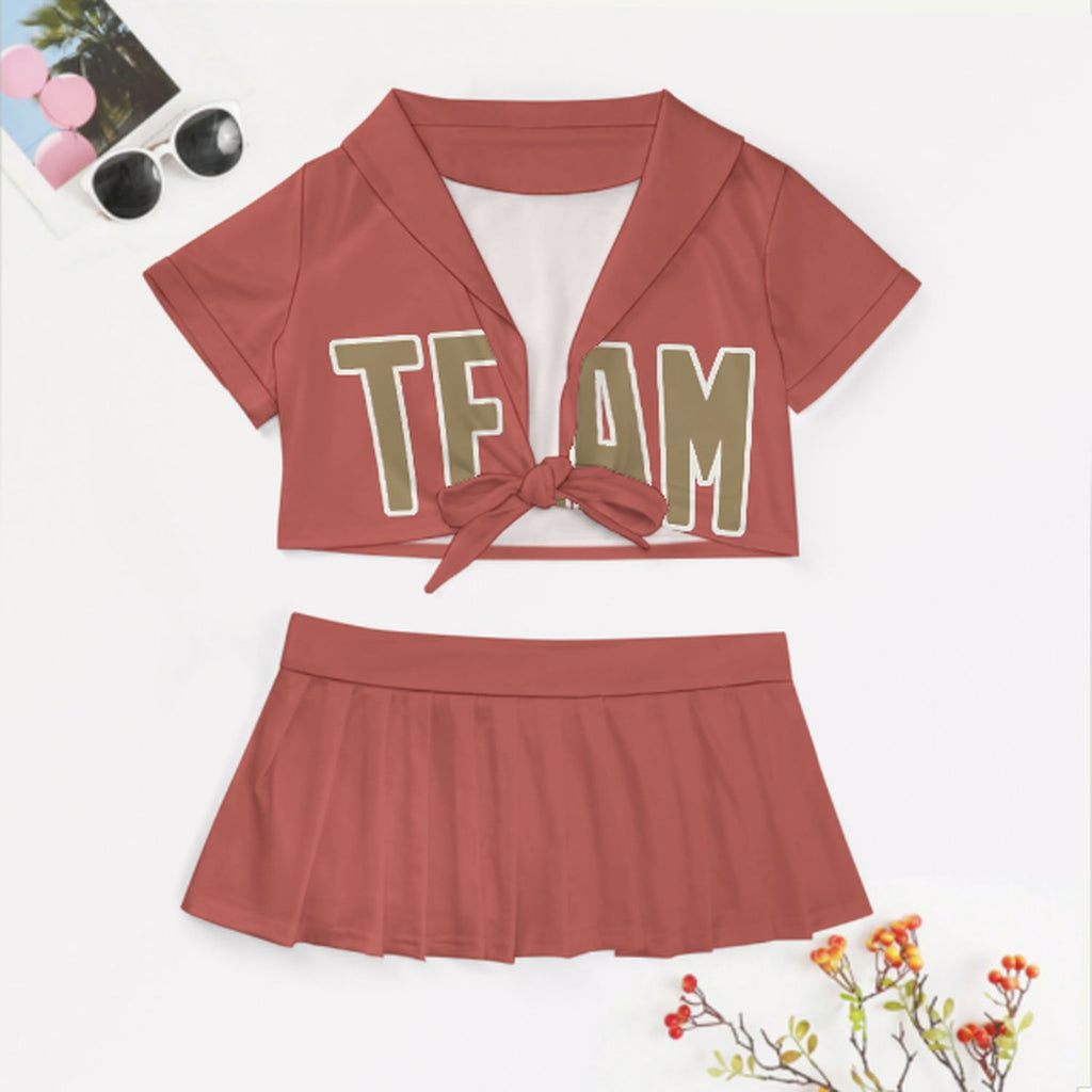 Custom Copper Rose Light Khaki Cheerleading Uniform Set