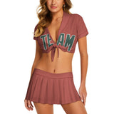 Custom Copper Rose Blue Green Cheerleading Uniform Set