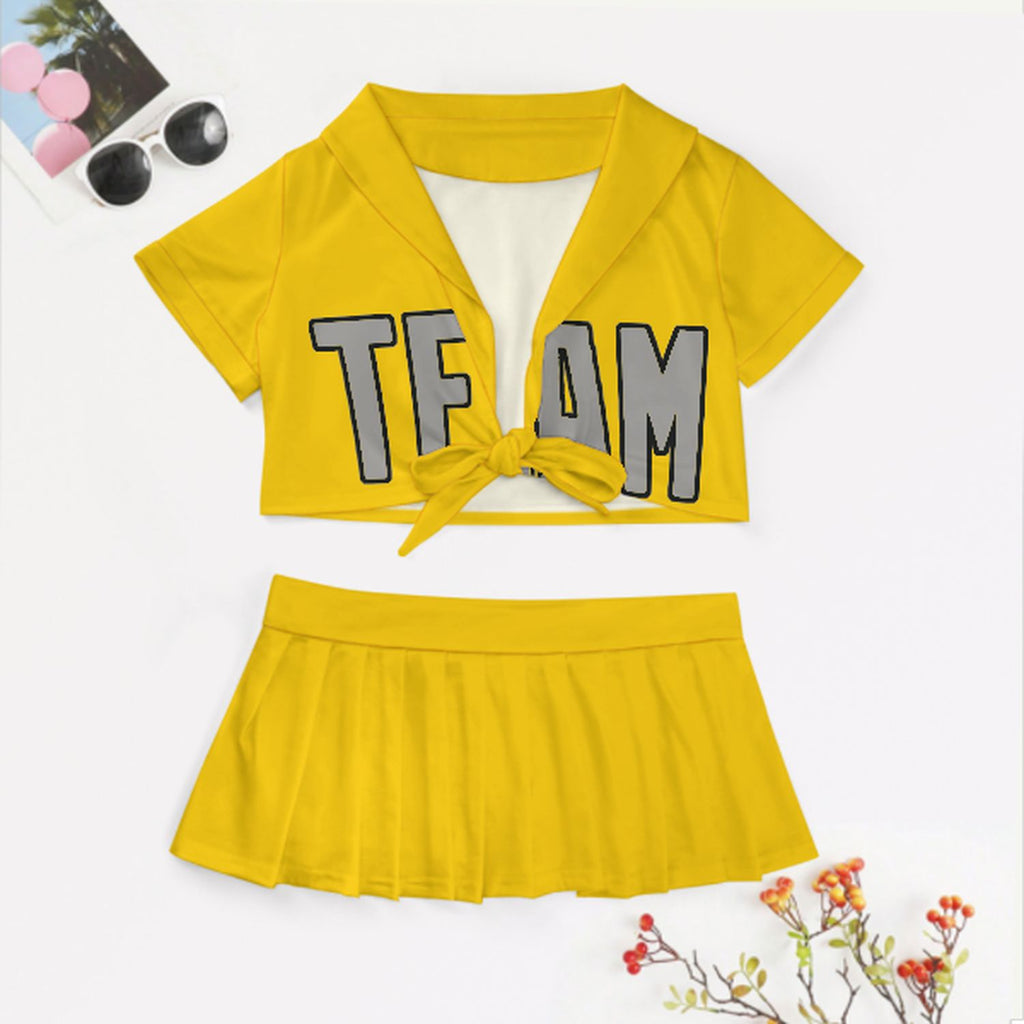 Custom Gold Gray Cheerleading Uniform Set