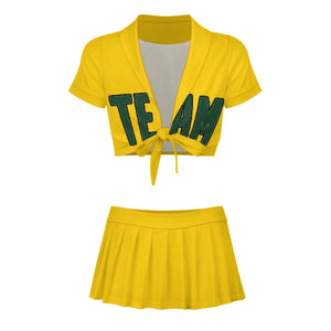 Custom Gold Green Cheerleading Uniform Set