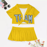 Custom Gold Light Blue Cheerleading Uniform Set
