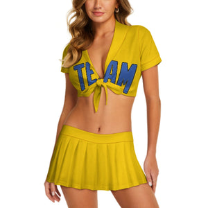 Custom Gold Sky Blue Cheerleading Uniform Set
