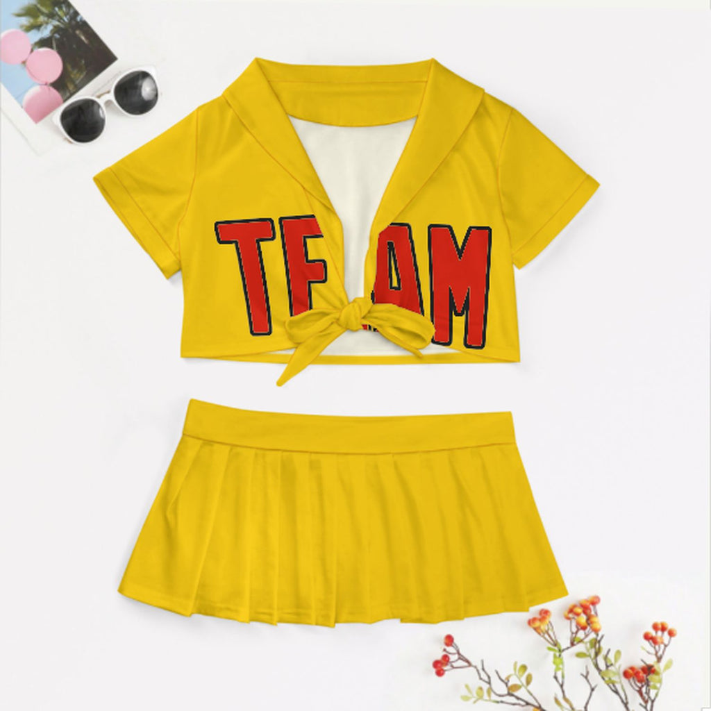 Custom Gold Orange Red Cheerleading Uniform Set