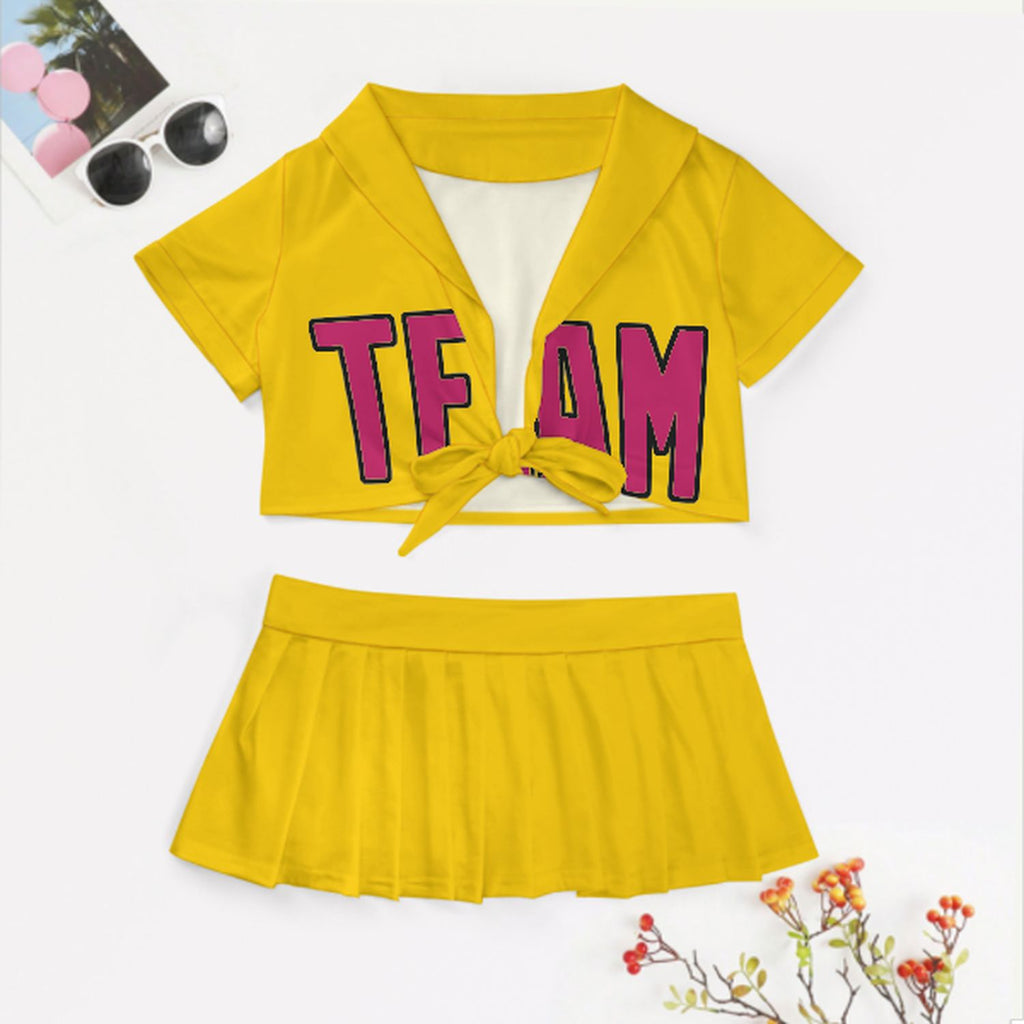 Custom Gold Pink Cheerleading Uniform Set