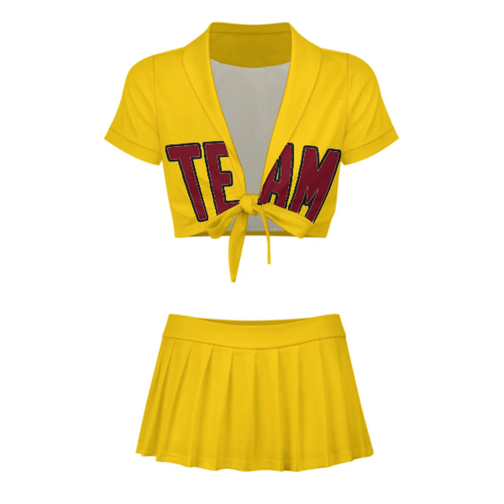 Custom Gold Crimson Red Cheerleading Uniform Set