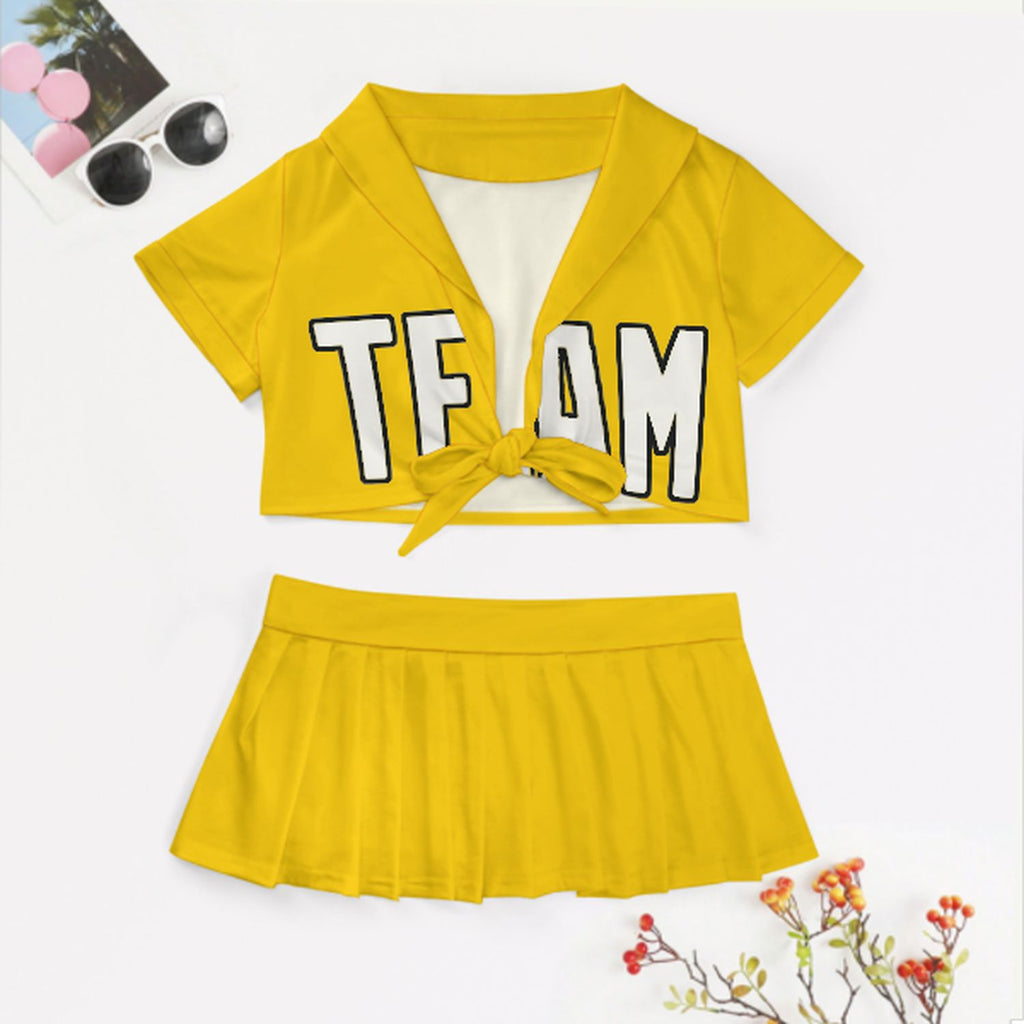 Custom Gold White Cheerleading Uniform Set