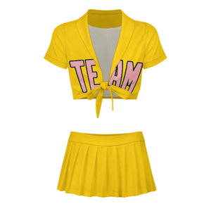 Custom Gold Light Pink Cheerleading Uniform Set
