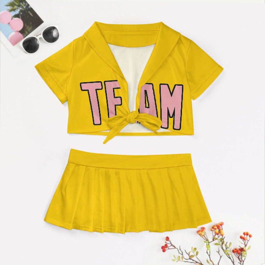 Custom Gold Light Pink Cheerleading Uniform Set