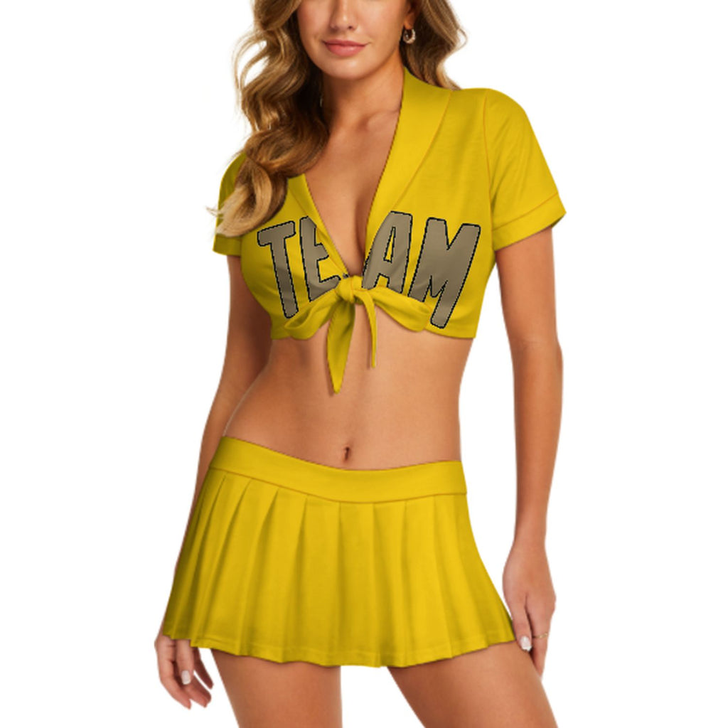 Custom Gold Light Khaki Cheerleading Uniform Set