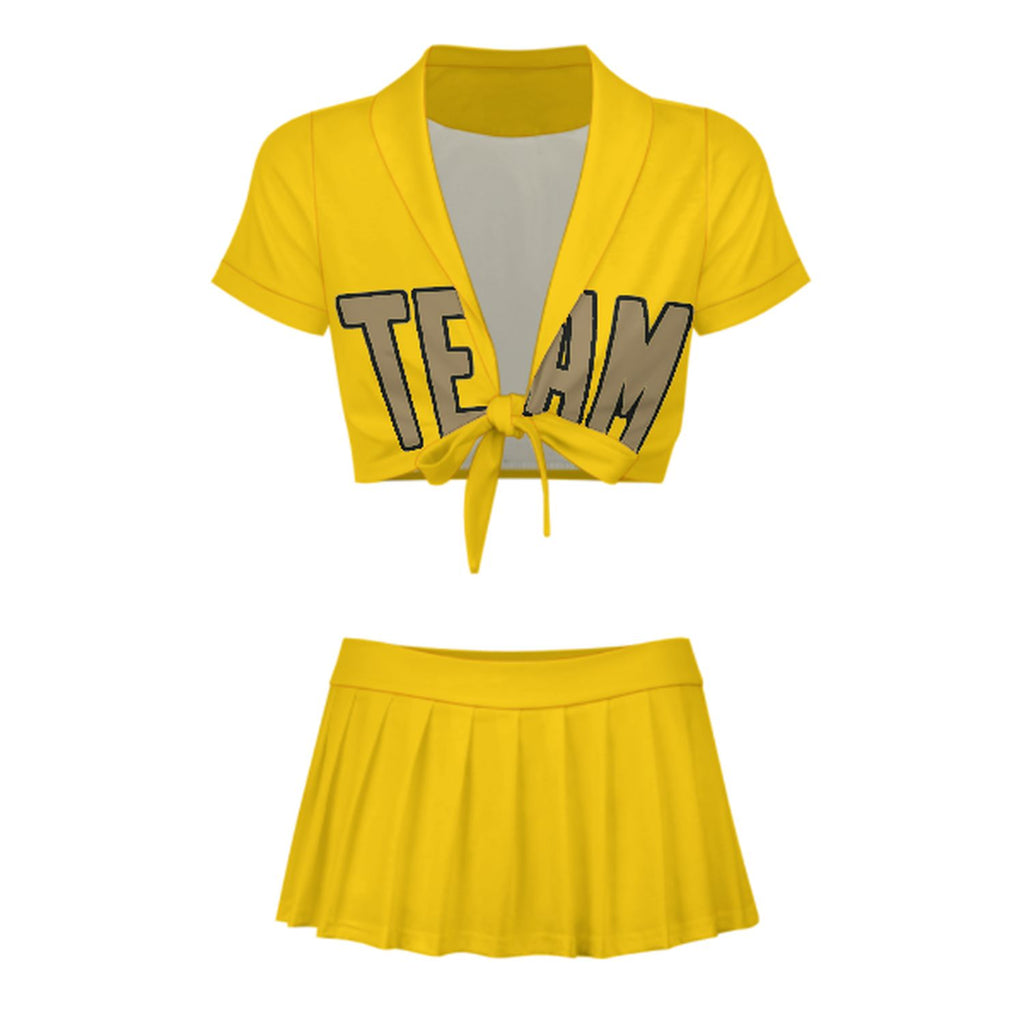 Custom Gold Light Khaki Cheerleading Uniform Set